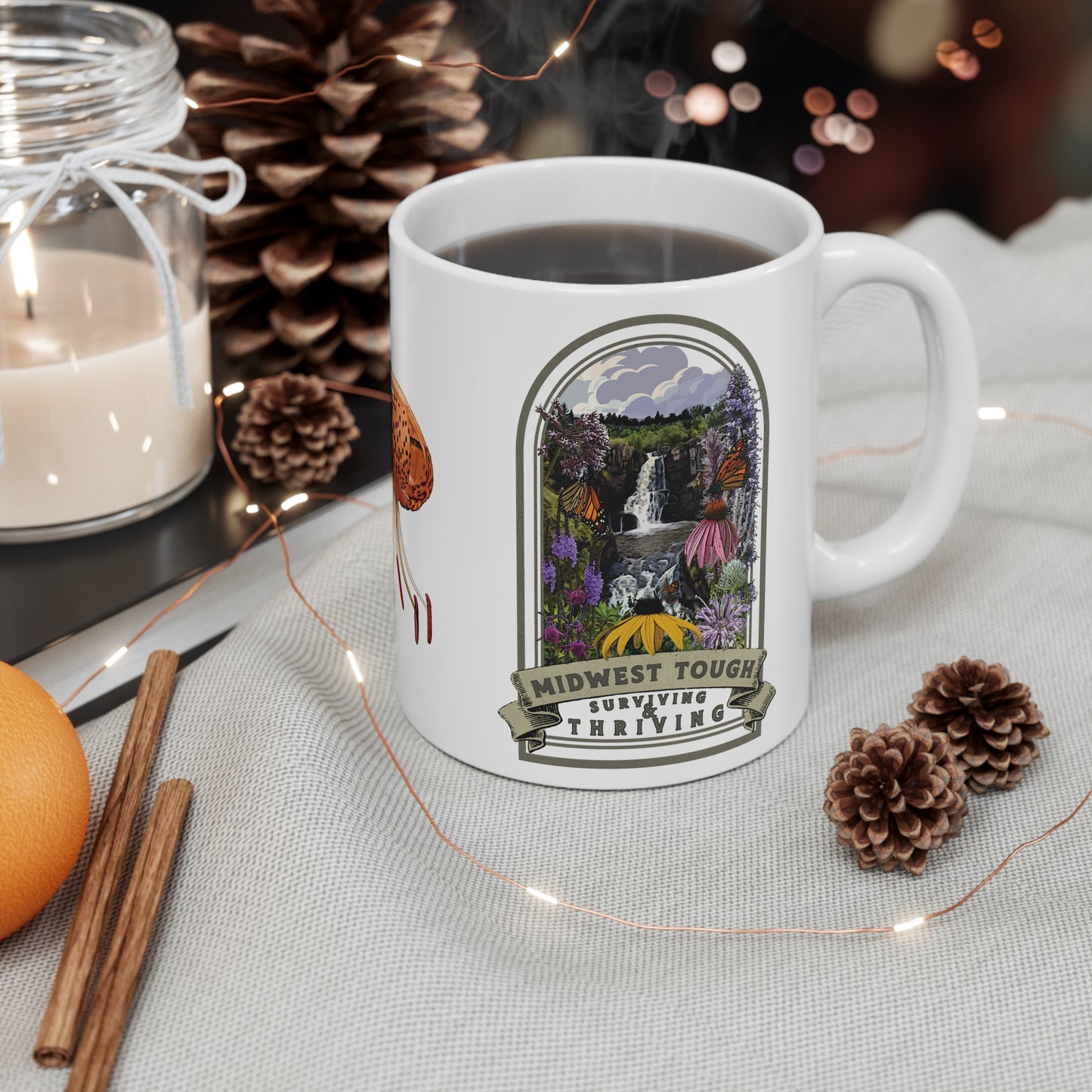 Midwest Tough Native Plant Mug 11oz, Support the Environment with Native Plants. Celebrate Your Garden's Natural Strength. Thrive!