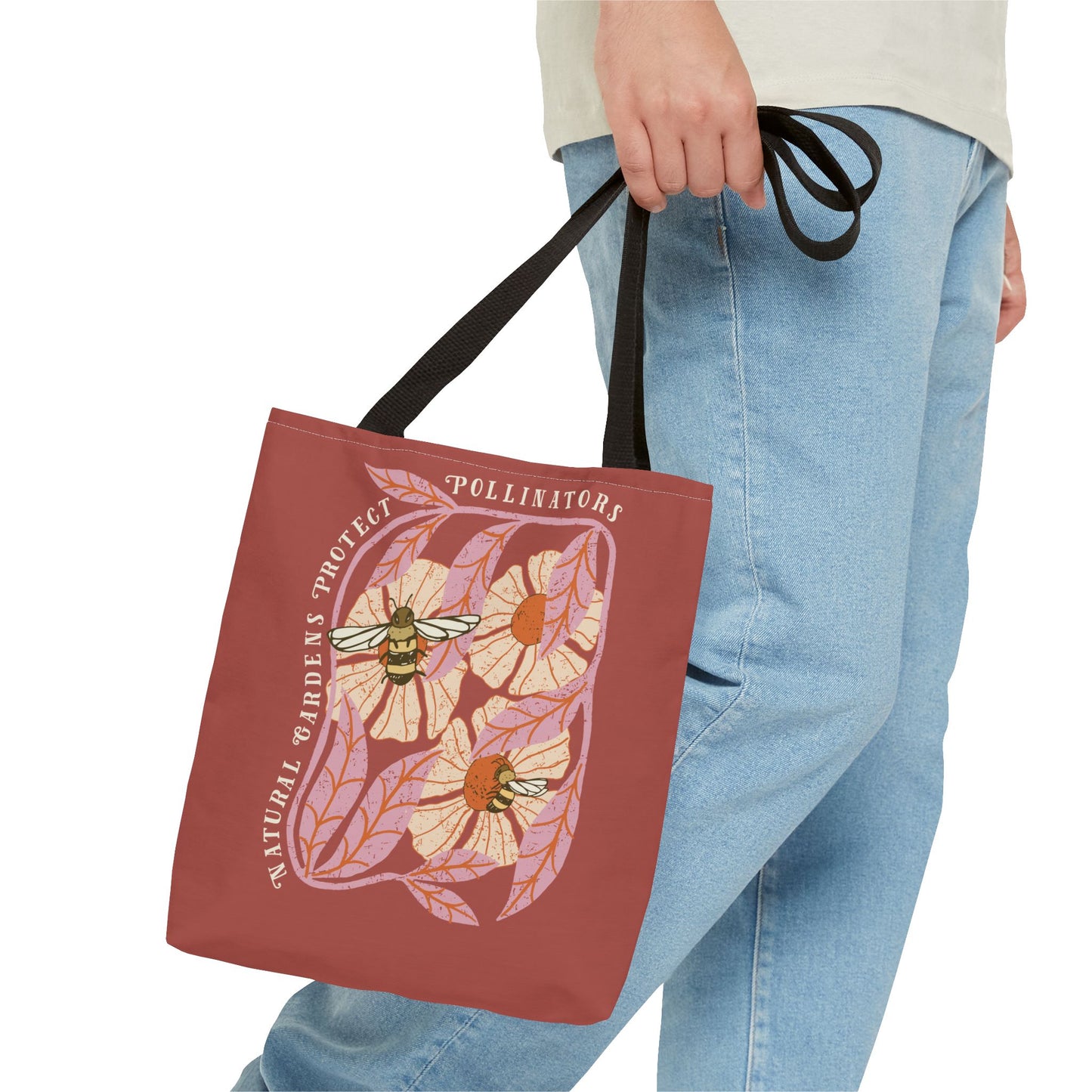 Save Pollinators Tote Bag, Save Mother Earth One Yard at a Time, Eco Message Gift for Environmentalists & Garden Lovers.