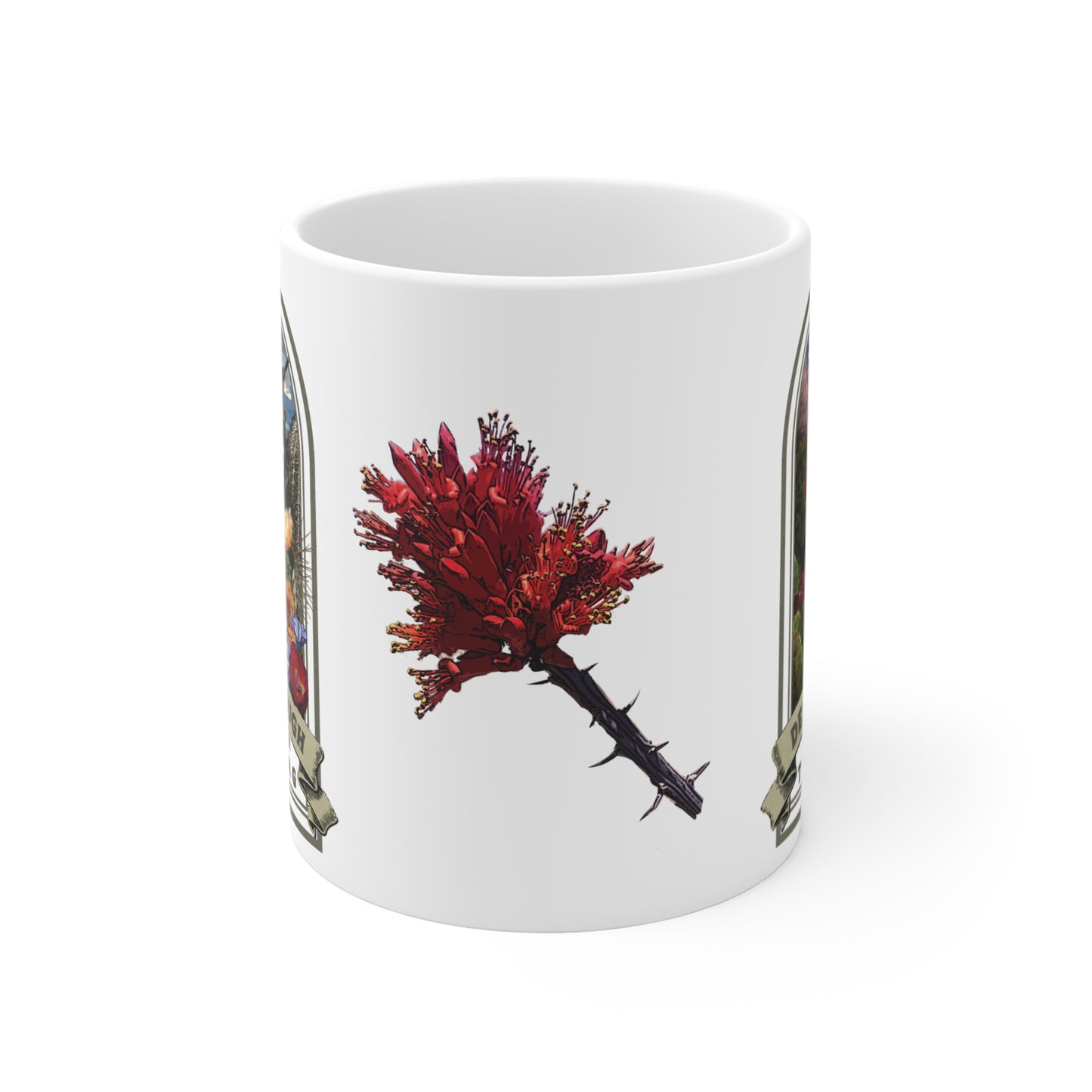 Desert Tough Native Plant Mug 11oz, Support the Environment with Native Plants. Celebrate Your Garden's Natural Strength. Thrive!