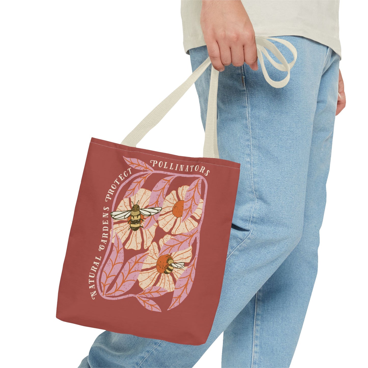 Save Pollinators Tote Bag, Save Mother Earth One Yard at a Time, Eco Message Gift for Environmentalists & Garden Lovers.