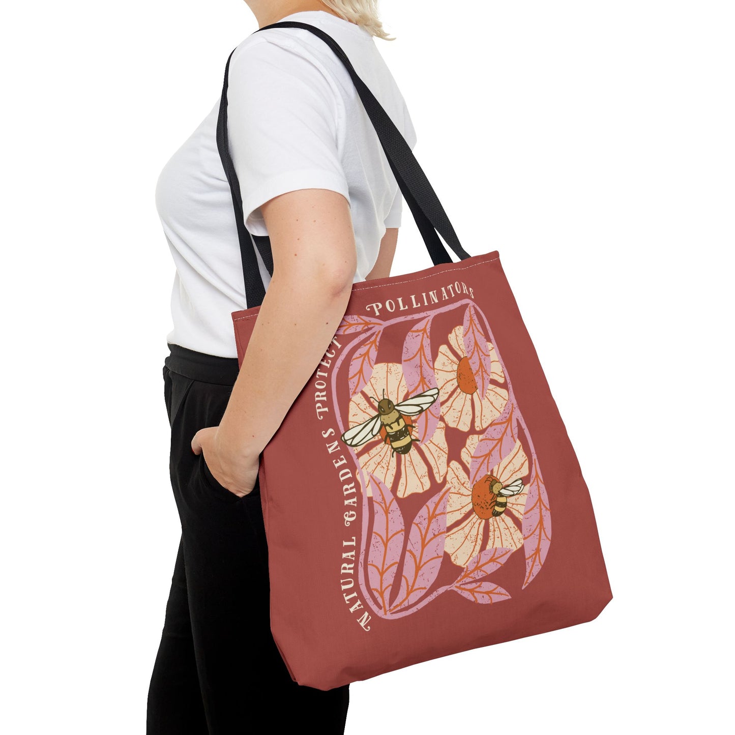 Save Pollinators Tote Bag, Save Mother Earth One Yard at a Time, Eco Message Gift for Environmentalists & Garden Lovers.