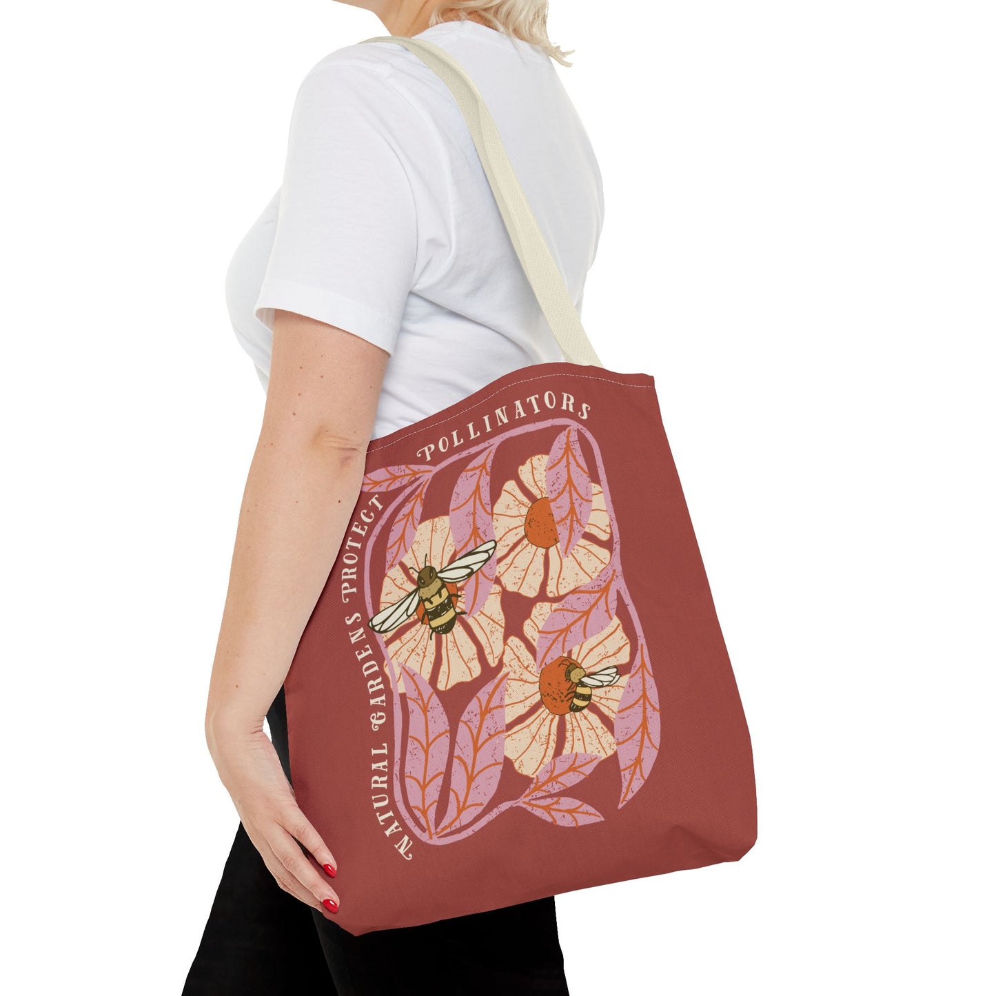 Save Pollinators Tote Bag, Save Mother Earth One Yard at a Time, Eco Message Gift for Environmentalists & Garden Lovers.