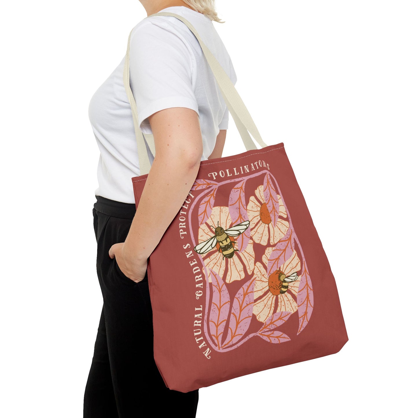 Save Pollinators Tote Bag, Save Mother Earth One Yard at a Time, Eco Message Gift for Environmentalists & Garden Lovers.