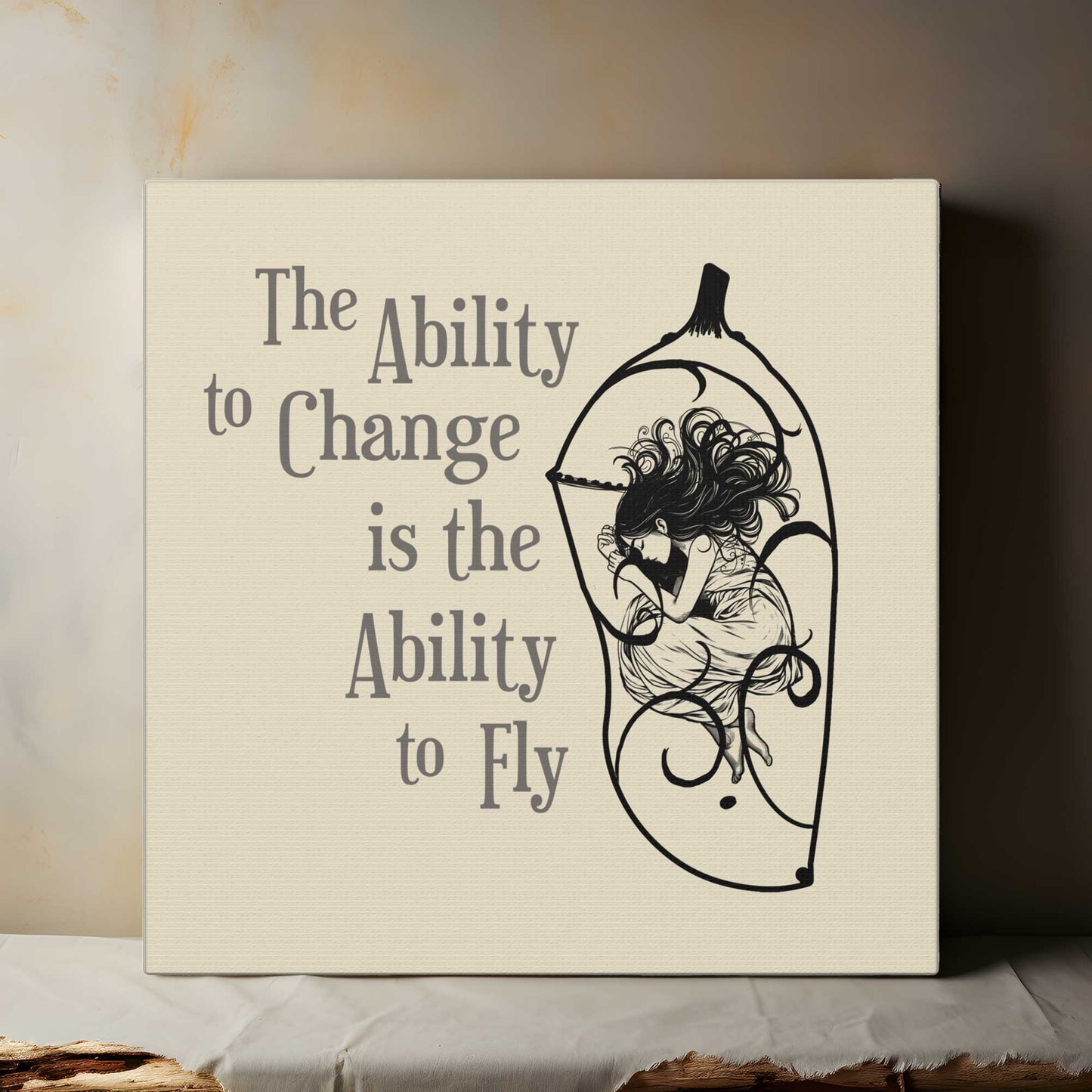 Inspirational Change Wall Decor for Dreamers | Perfect Meaningful Gift for Growth | Ability to Change is the Ability to Fly Artistic Canvas