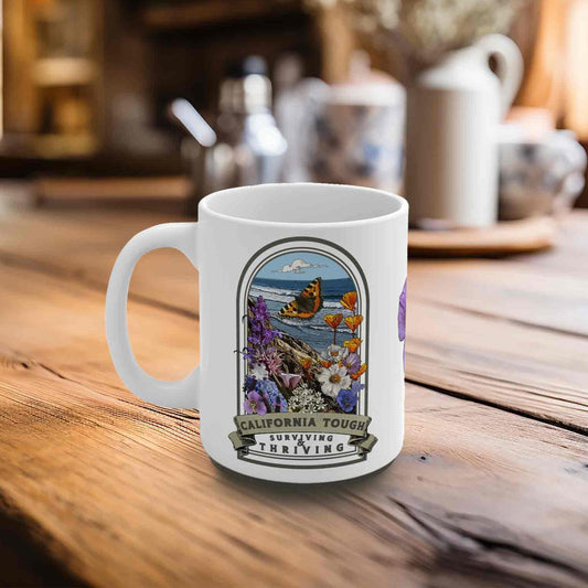 California Tough Native Plant Mug 11oz, Support the Environment with Native Plants. Celebrate Your Garden's Natural Strength.