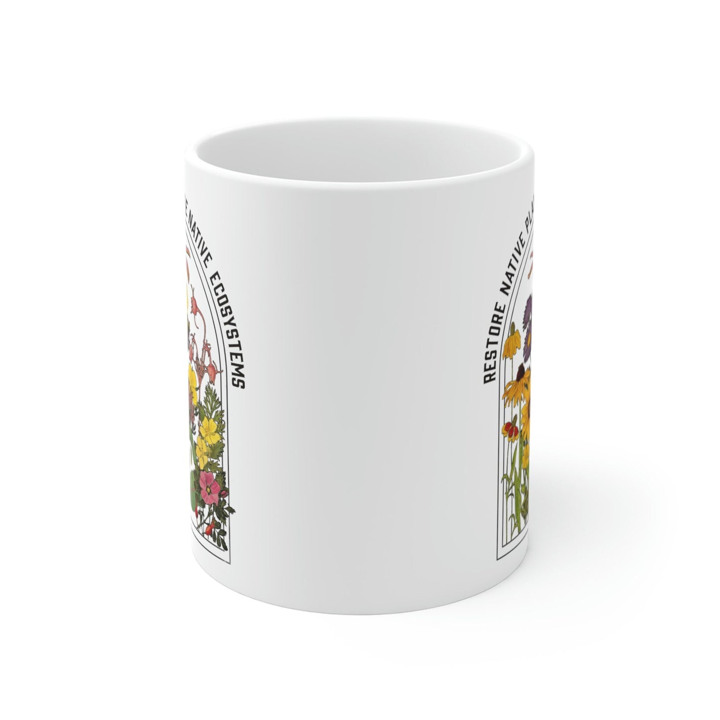 Save Native Plants, Ceramic Mug 11oz, Conservation, ecology, Nature Lover, Naturalist, Environment, Gardener, Monarch chrysalis, botanical