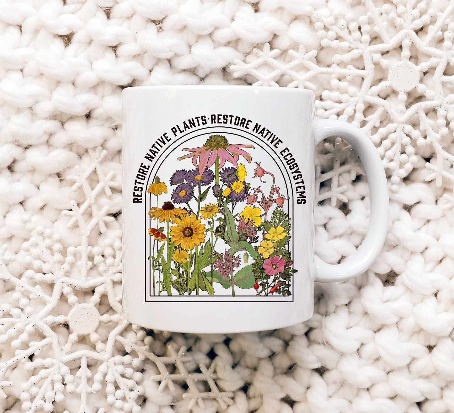 Save Native Plants, Ceramic Mug 11oz, Conservation, ecology, Nature Lover, Naturalist, Environment, Gardener, Monarch chrysalis, botanical