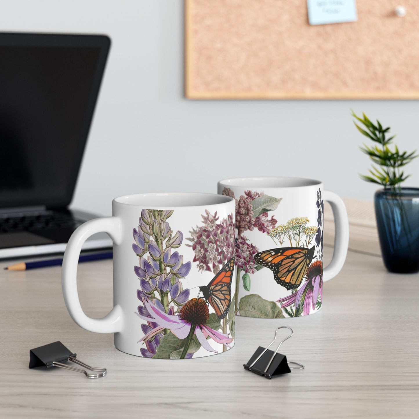 Monarchs on Native Plants Mug 11oz, ecology conservation gift for gardeners and nature lovers