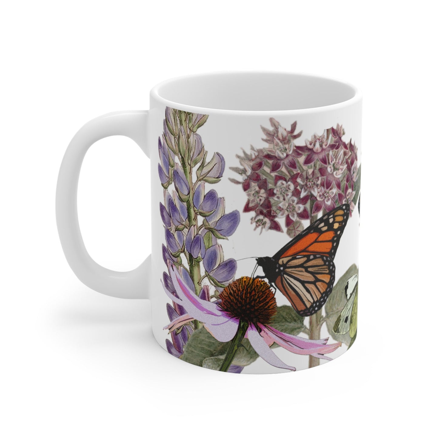 Monarchs on Native Plants Mug 11oz, ecology conservation gift for gardeners and nature lovers