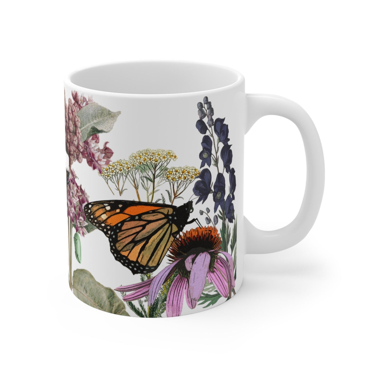 Monarchs on Native Plants Mug 11oz, ecology conservation gift for gardeners and nature lovers