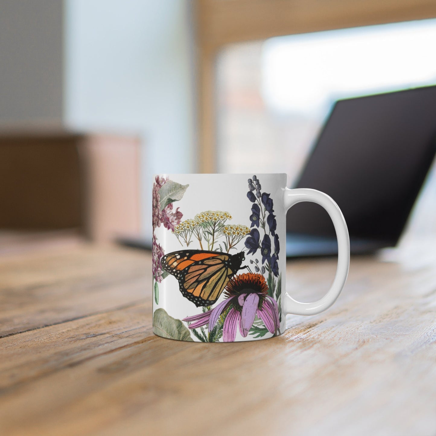 Monarchs on Native Plants Mug 11oz, ecology conservation gift for gardeners and nature lovers