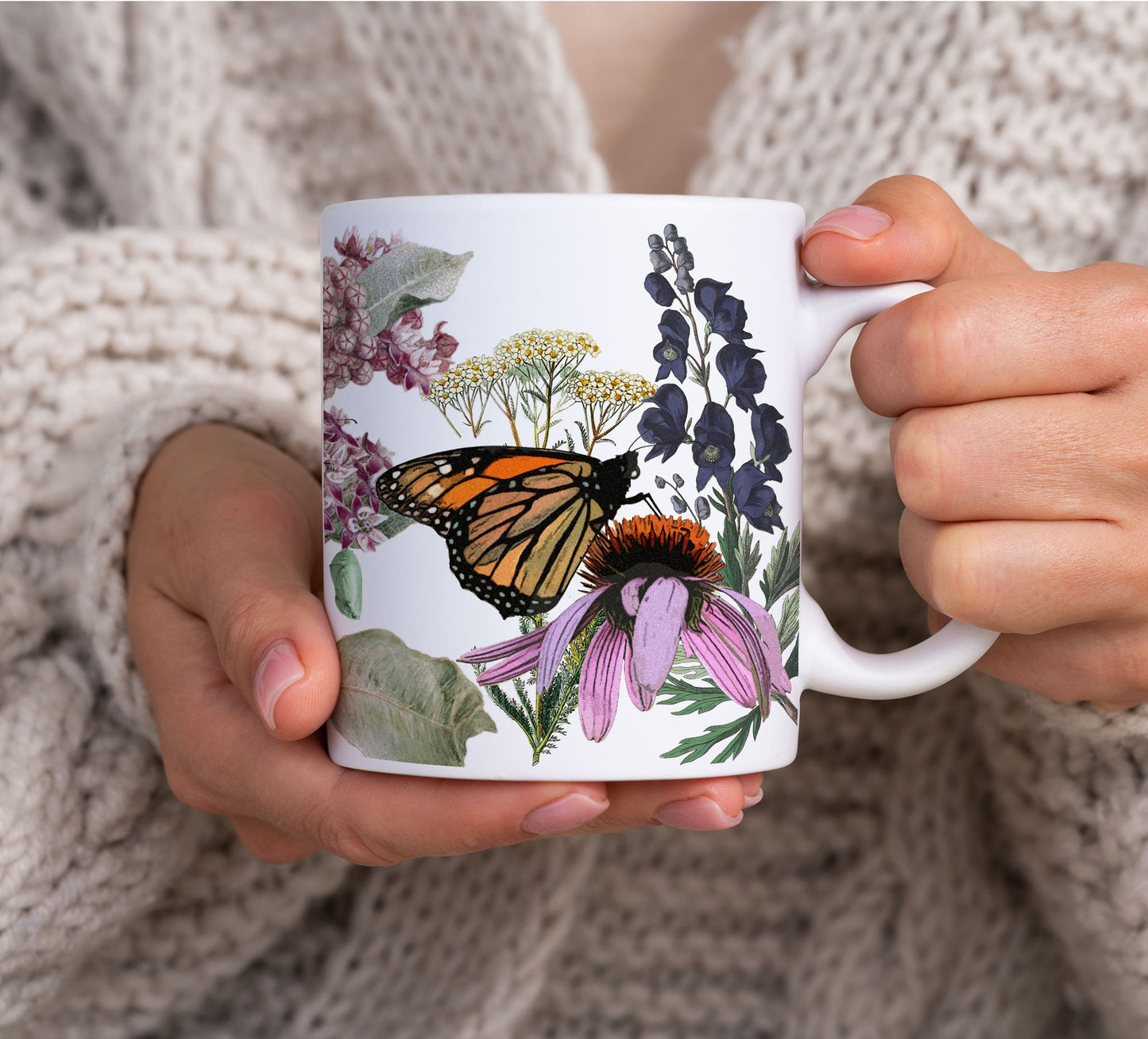 Monarchs on Native Plants Mug 11oz, ecology conservation gift for gardeners and nature lovers