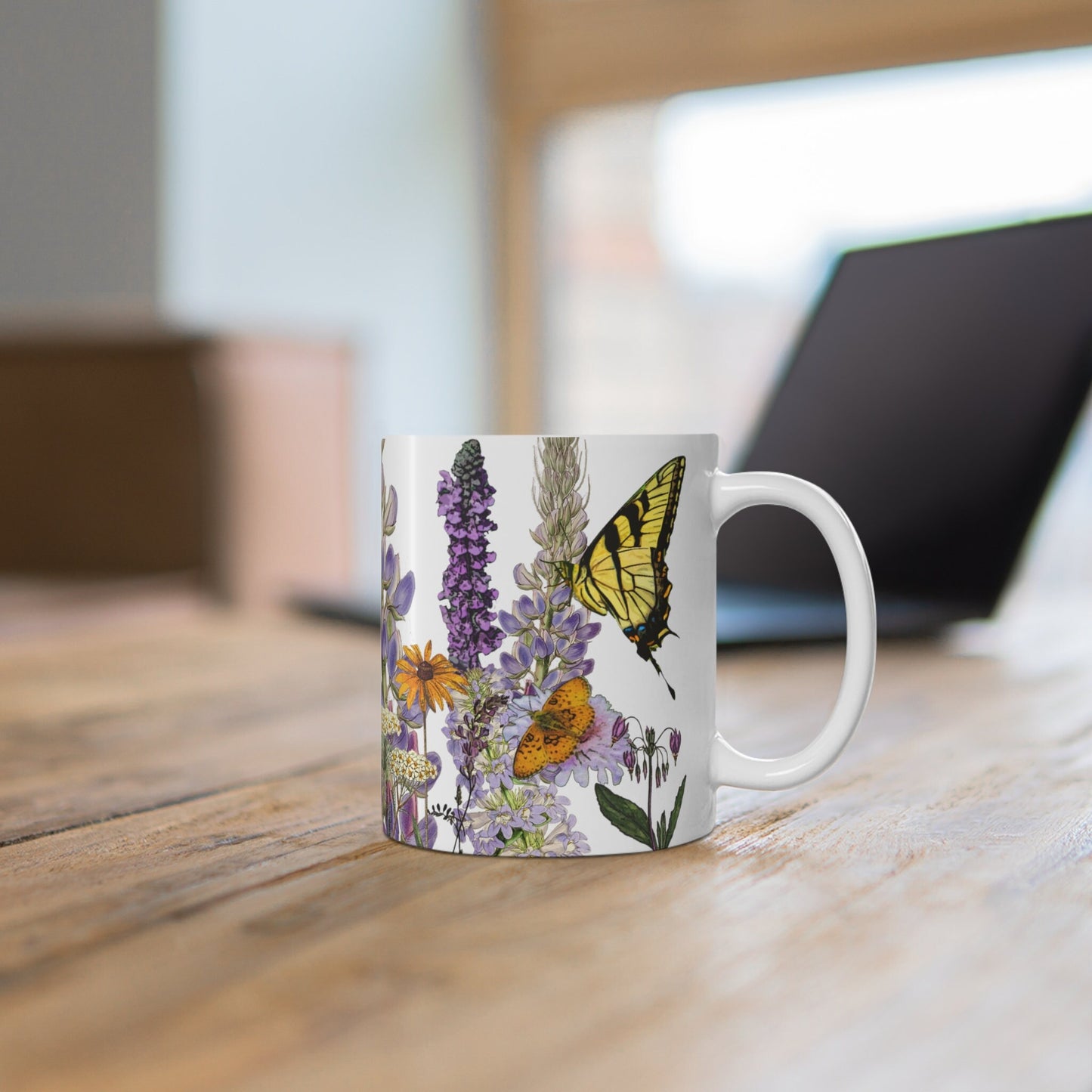 Swallowtails on Native Plants Mug 11oz, ecology conservation gift for gardeners and nature lovers