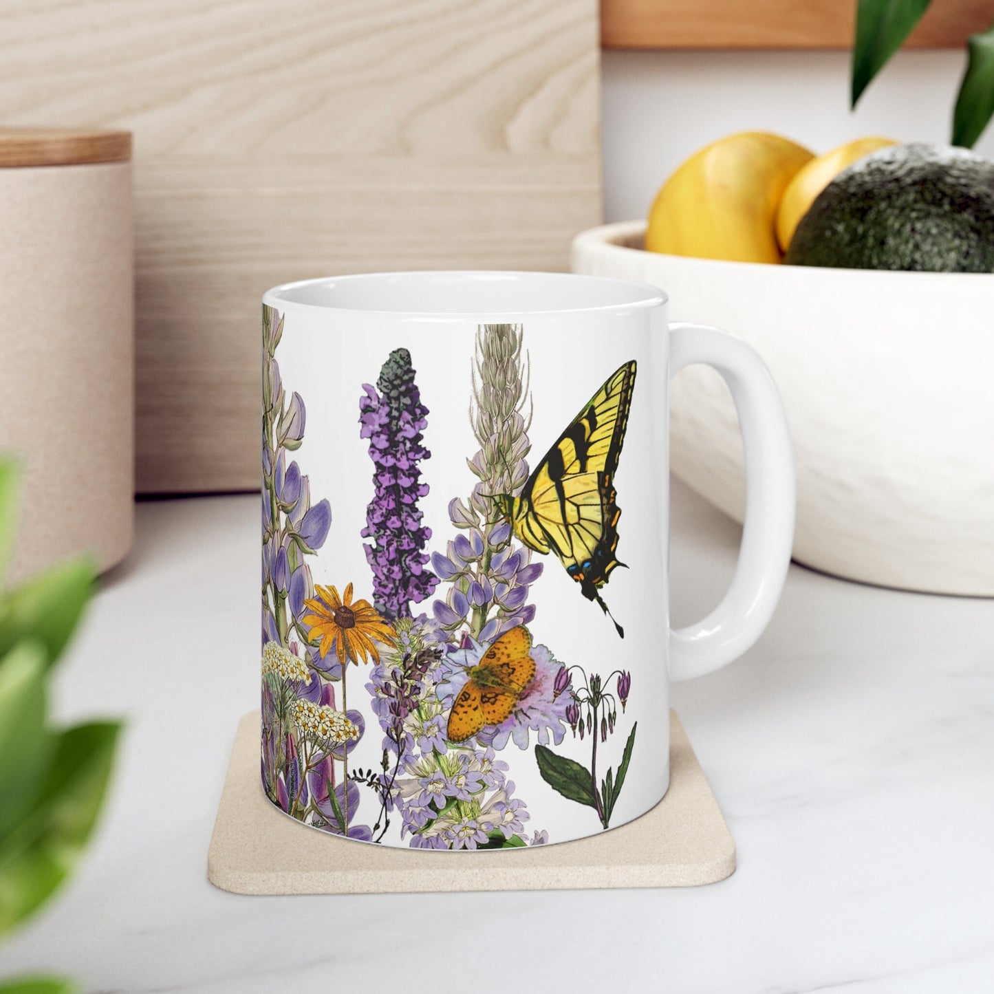 Swallowtails on Native Plants Mug 11oz, ecology conservation gift for gardeners and nature lovers