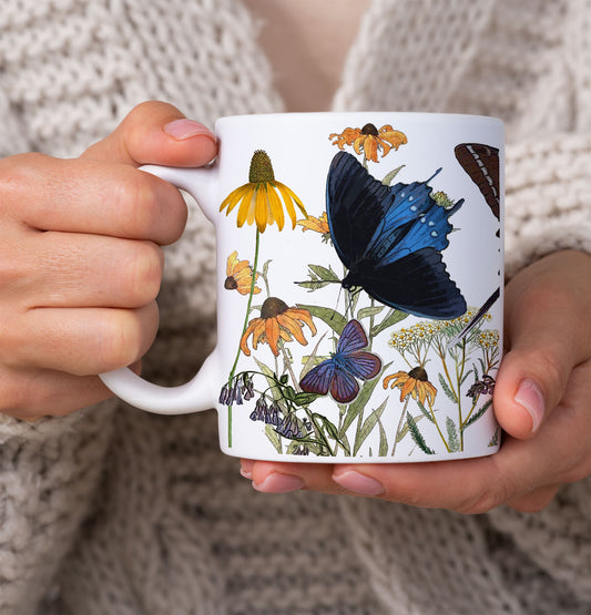 Swallowtails on Native Plants Mug 11oz, ecology conservation gift for gardeners and nature lovers