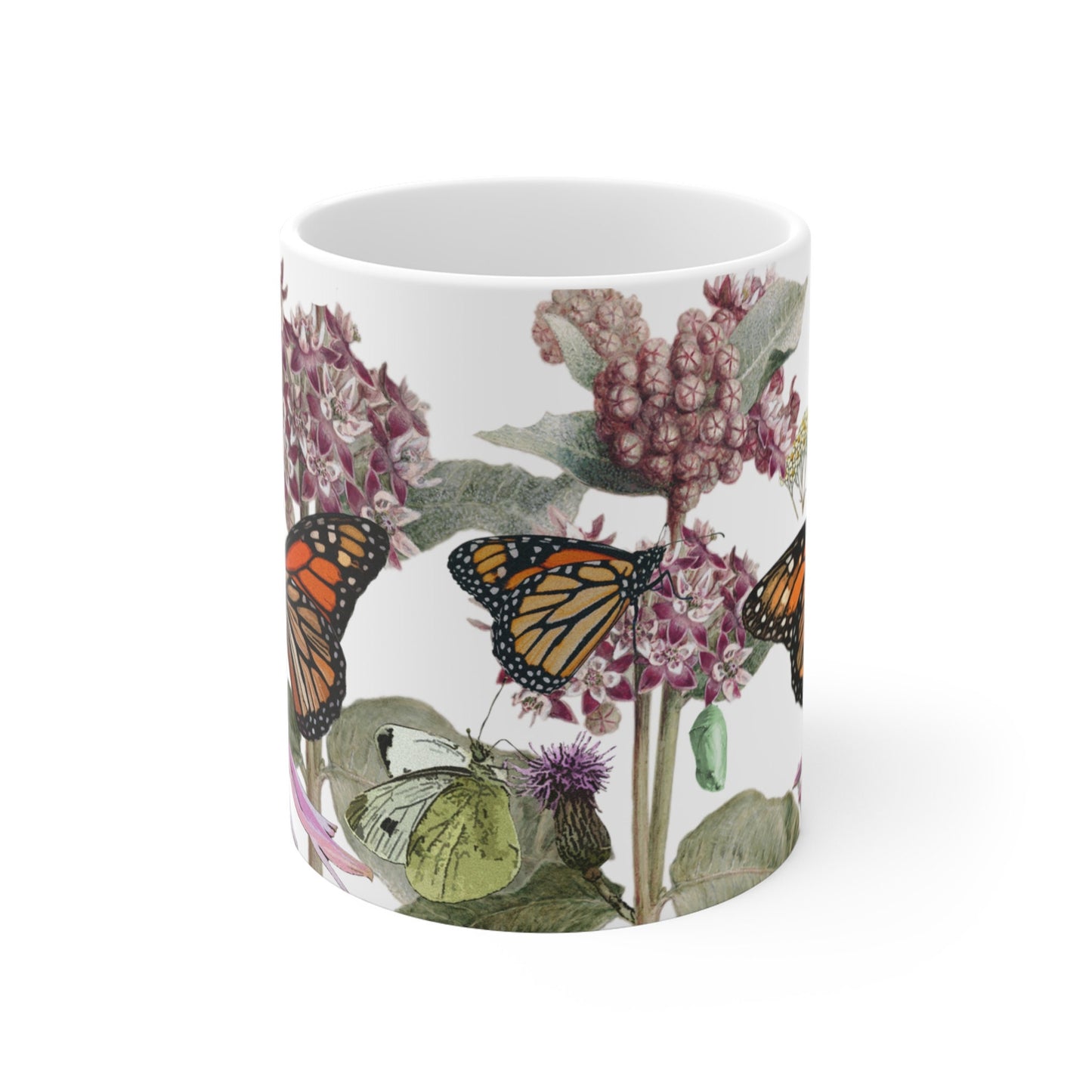 Monarchs on Native Plants Mug 11oz, ecology conservation gift for gardeners and nature lovers