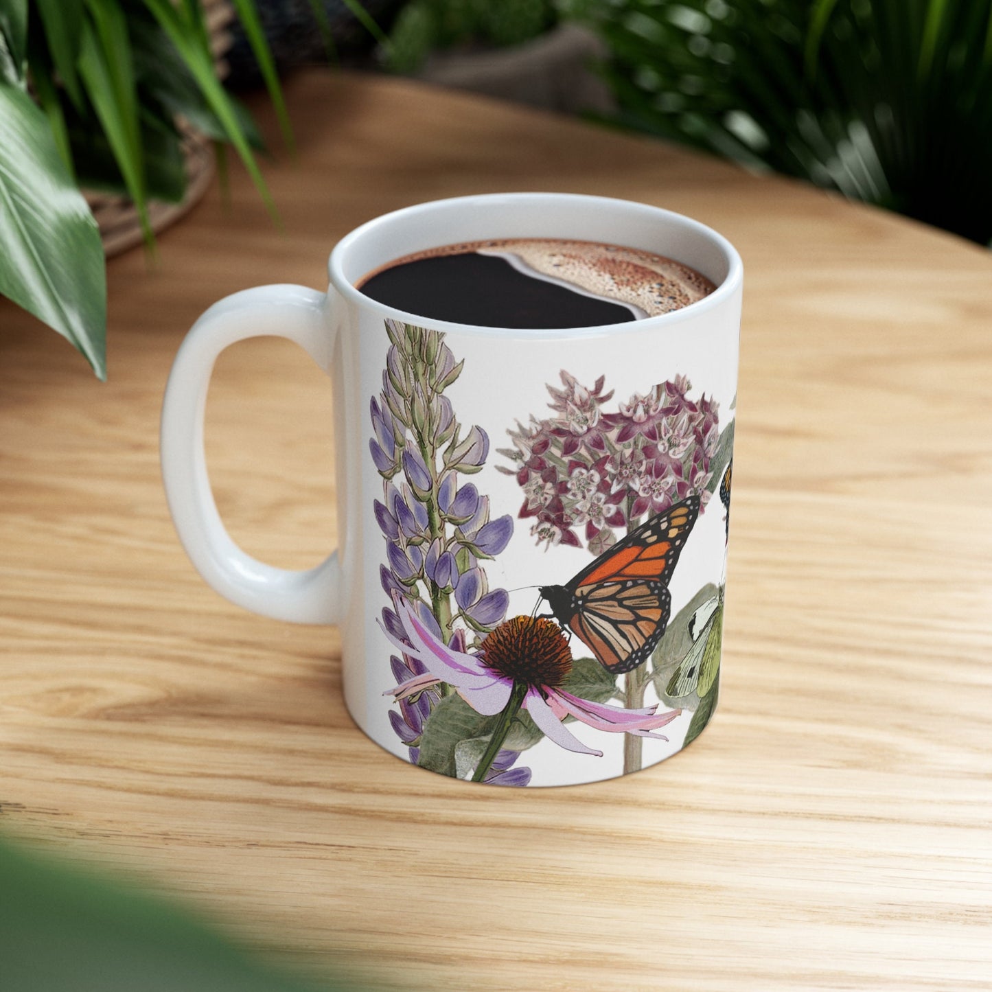 Monarchs on Native Plants Mug 11oz, ecology conservation gift for gardeners and nature lovers