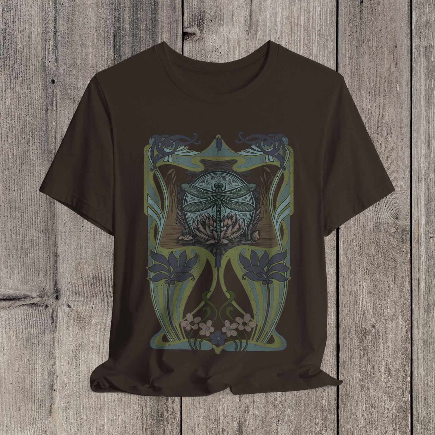 Dark Academia Dragonfly, Art Nouveau Linocut Shirt for Boho, Witchy, Forestcore, Festival, Lovers of Beautiful Art & Design. Perfect gift!