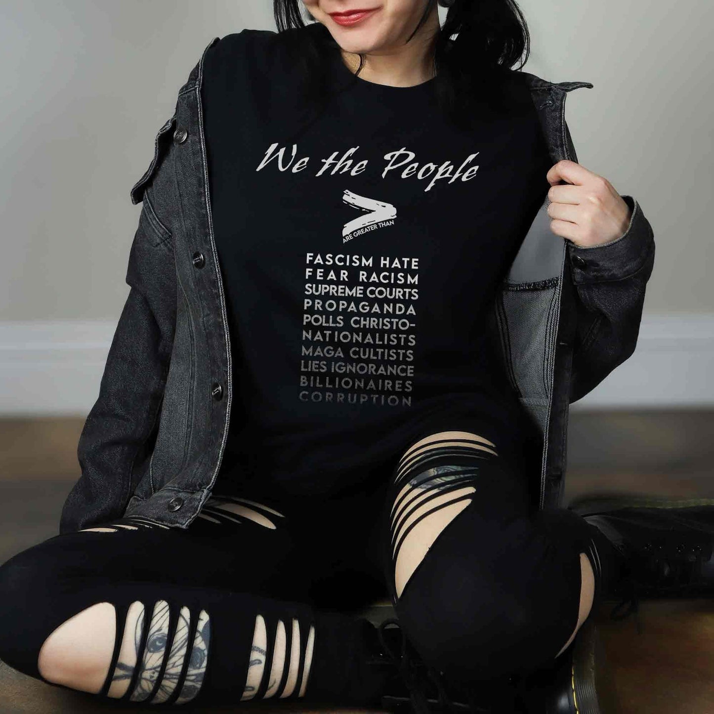 We the People Vote Tee, Community is an Act of Resistance. Stand Up for Democracy. Show the Patriarchy Where They Can Shove Their Autocracy