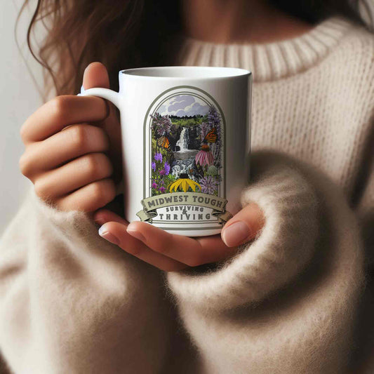 Midwest Tough Native Plant Mug 11oz, Support the Environment with Native Plants. Celebrate Your Garden's Natural Strength. Thrive!