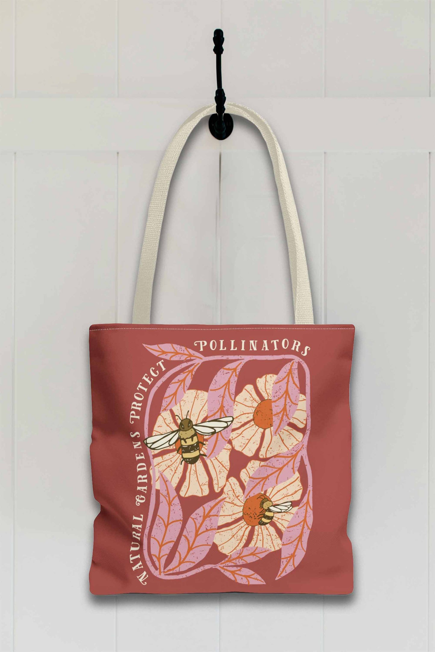 Save Pollinators Tote Bag, Save Mother Earth One Yard at a Time, Eco Message Gift for Environmentalists & Garden Lovers.