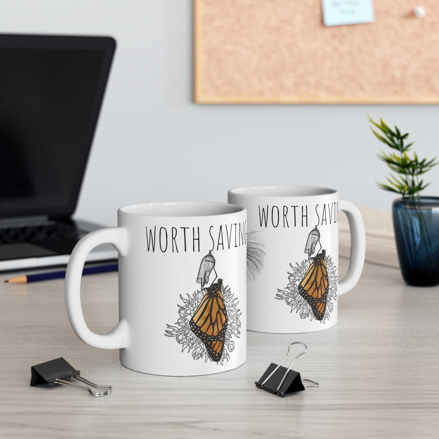 Worth Saving Monarch Chrysalis Eclosed Mug 11oz, Worth Saving, Environmental cause, nature lover, entomologist, metamorphosis, gardener gift